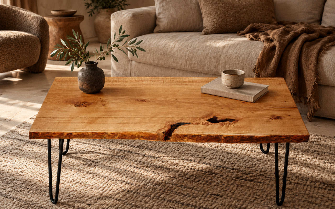 einzigartige Couchtische aus einem Stamm Eiche mit Baumkante – Living Oak