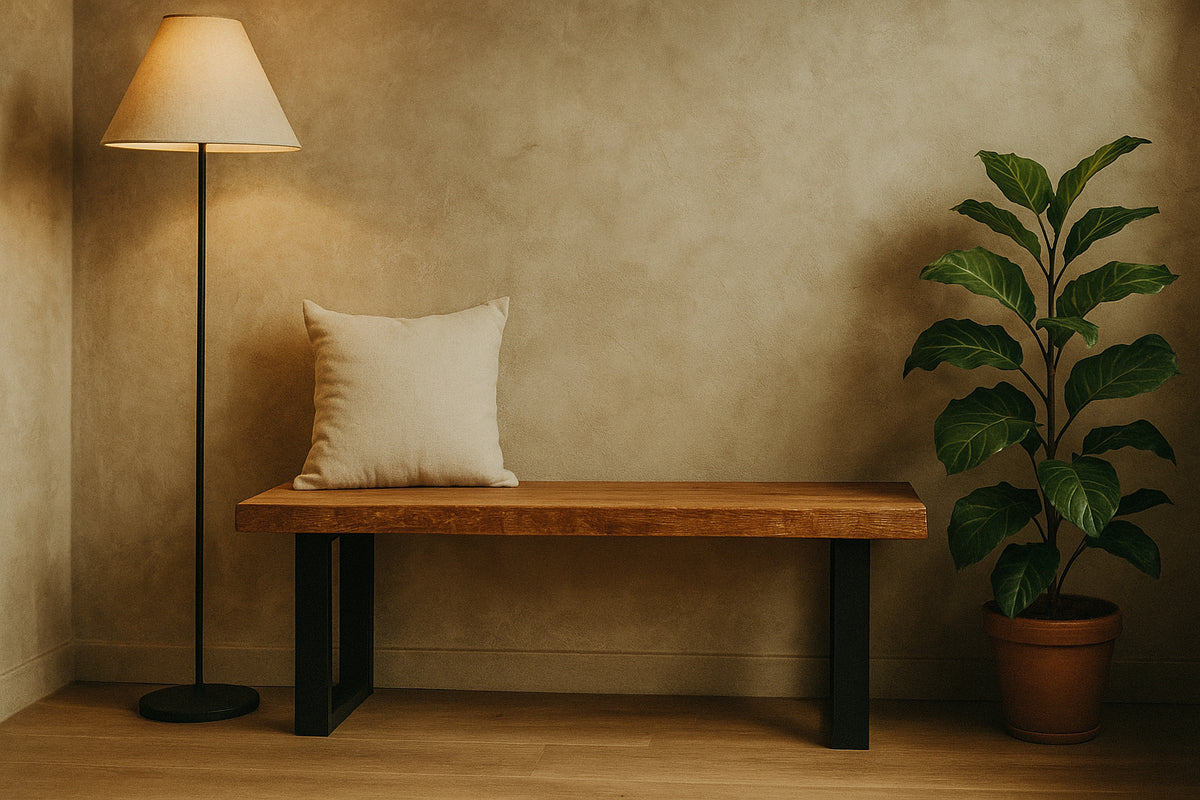 Massivholzbank Eiche / Baumkante natur / Sitzbank mit Bankkufe