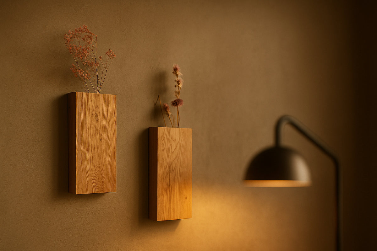 Wandvase Eiche für Trockenblumen handgefertigt Wanddeko