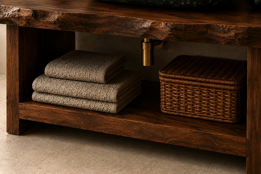 Heritage – Massiver Nussbaum-Waschtisch mit Naturkante