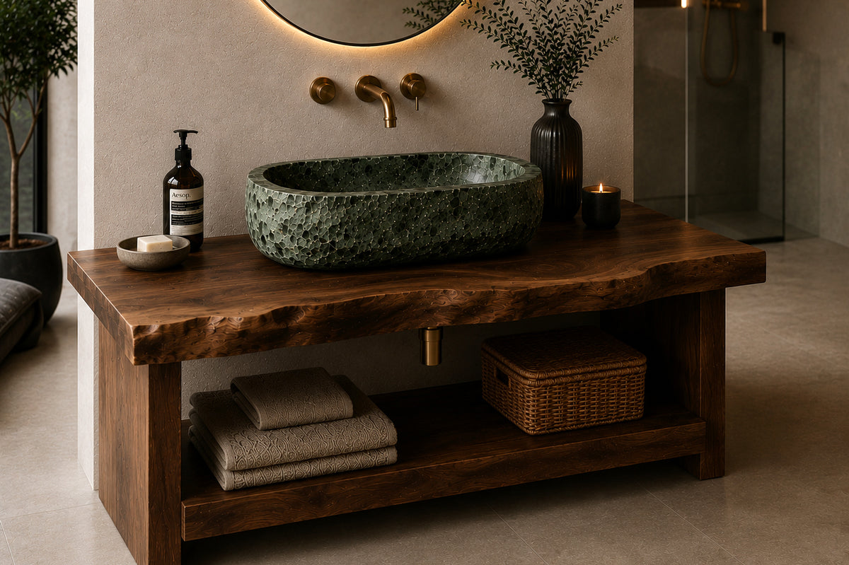 Heritage – Massiver Nussbaum-Waschtisch mit Naturkante