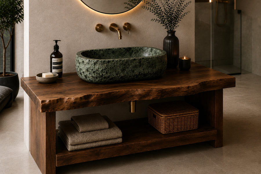 Heritage – Massiver Nussbaum-Waschtisch mit Naturkante