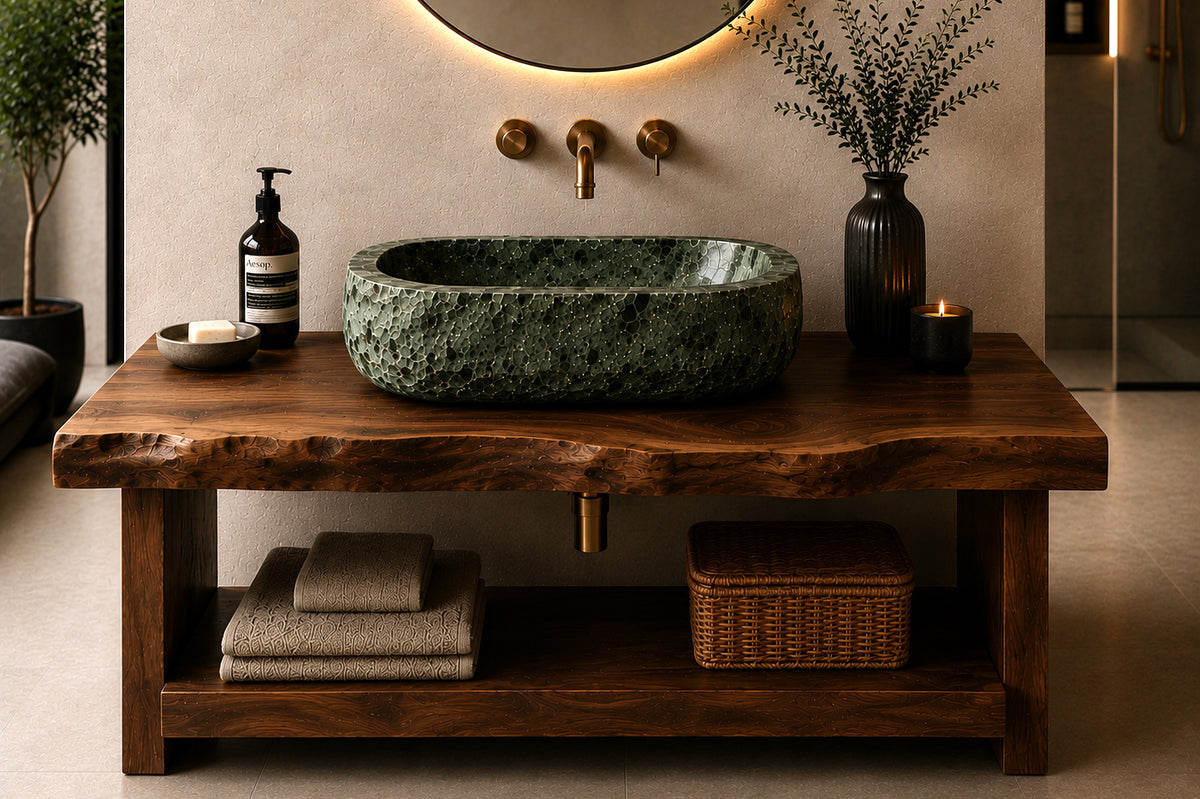 Heritage – Massiver Nussbaum-Waschtisch mit Naturkante