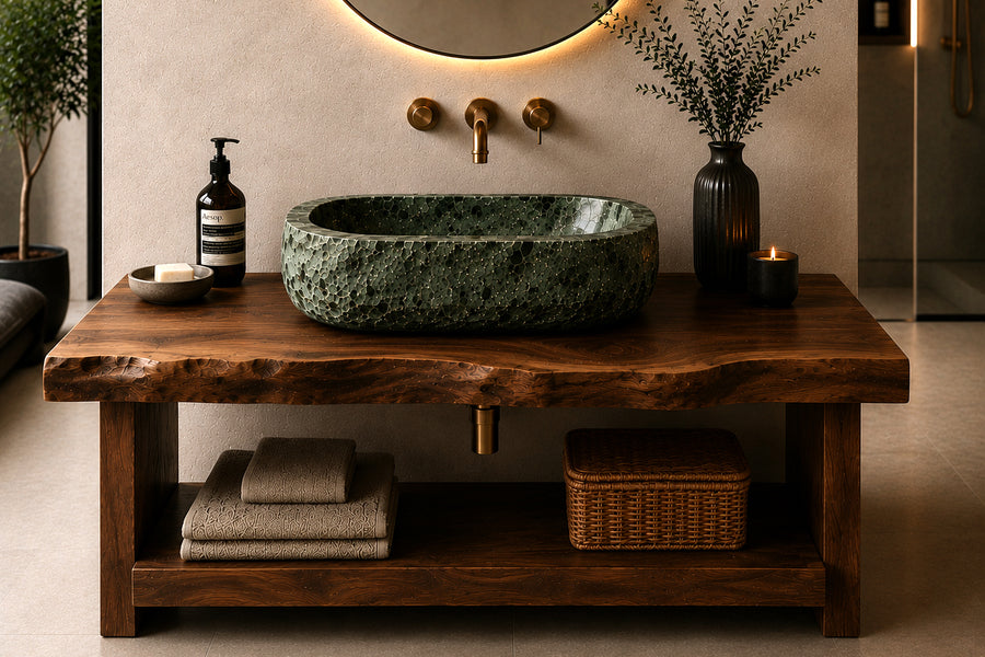 Heritage – Massiver Nussbaum-Waschtisch mit Naturkante