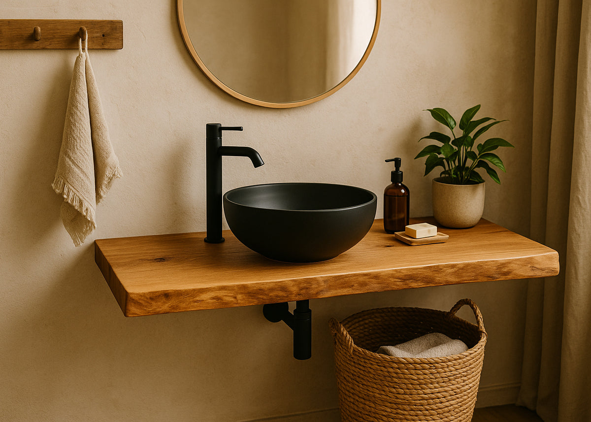 Massive Tischplatte aus Eiche – Unikat mit Naturkante - mit Naturkante