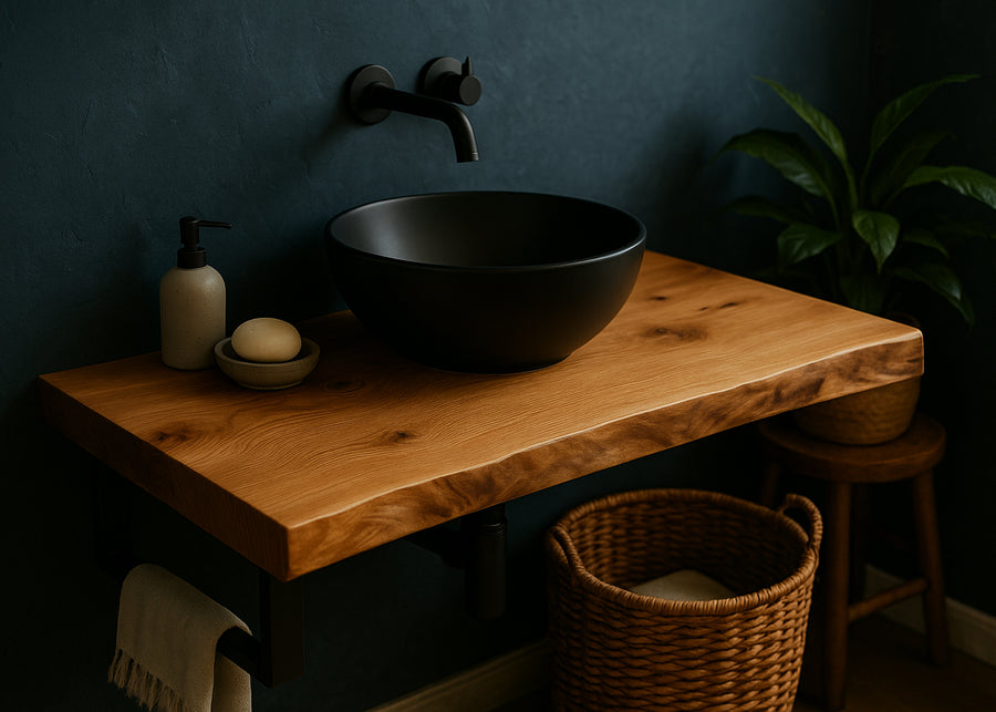 Massive Tischplatte aus Eiche – Unikat mit Naturkante - mit Naturkante