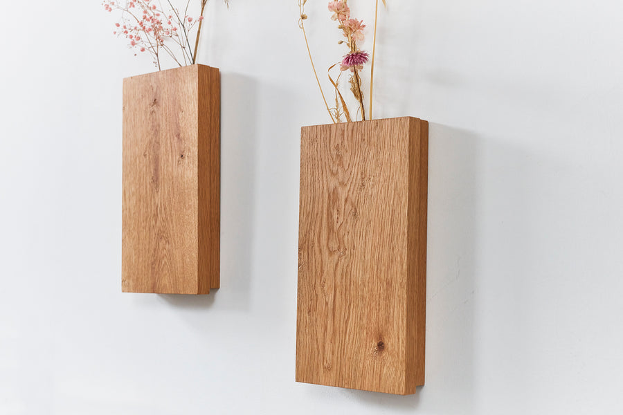 Wandvase Eiche für Trockenblumen handgefertigt Wanddeko