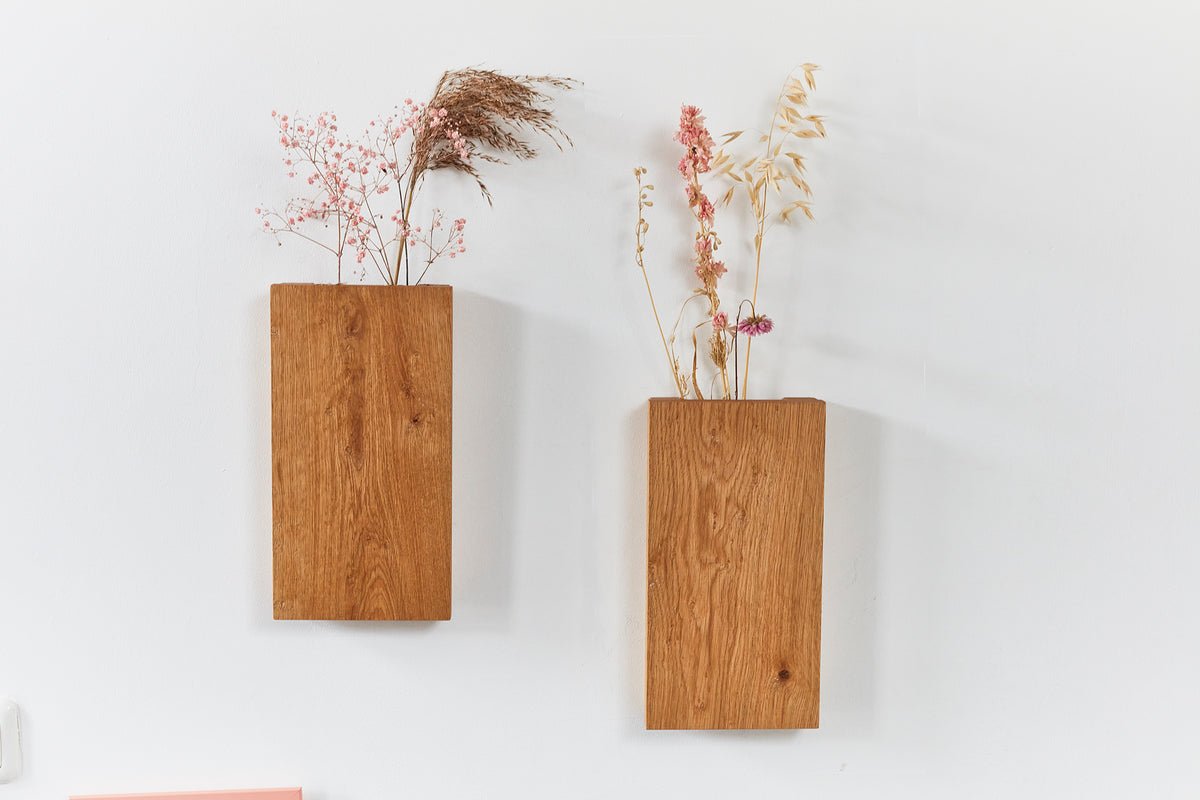 Wandvase Eiche für Trockenblumen handgefertigt Wanddeko