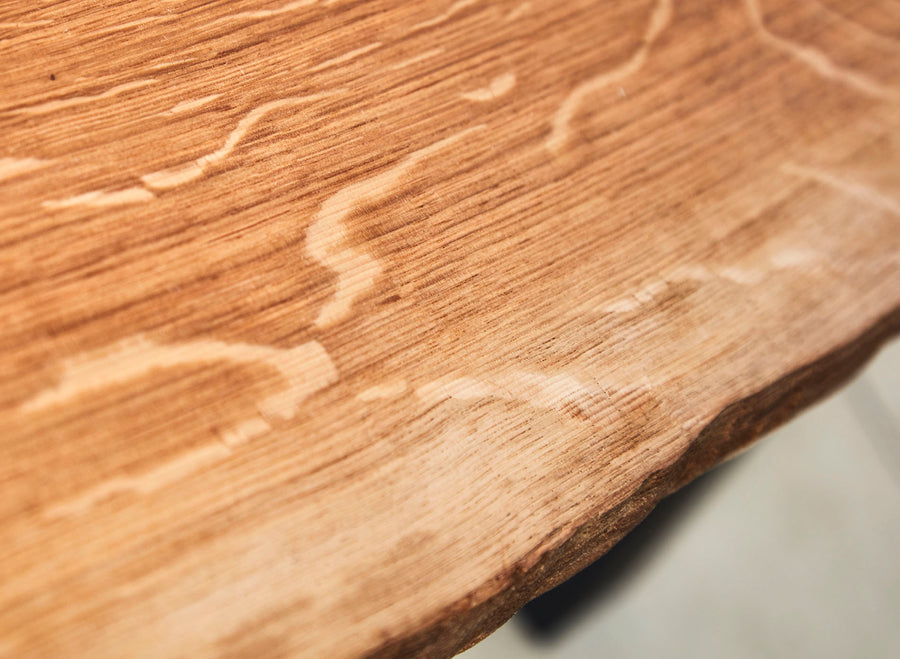 Massivholzbank Eiche / Baumkante natur / Sitzbank mit Bankkufe